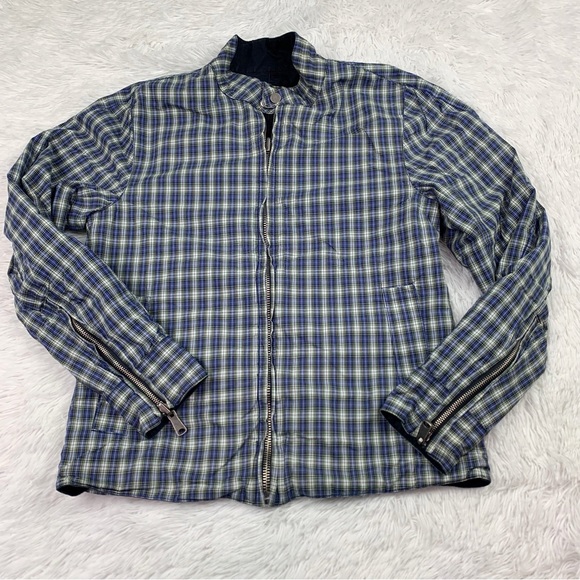 Fossil men reversible mock neck plaid jacket full zip navy blue pockets - Picture 6 of 12